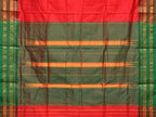 Red and Green Narayanpet Silk Handloom Plain Saree with Traditional Border Design No Blouse - Global Threads | Grocsy