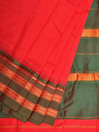 Red and Green Narayanpet Silk Handloom Plain Saree with Traditional Border Design No Blouse - Global Threads | Grocsy