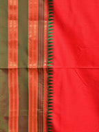 Red and Green Narayanpet Silk Handloom Plain Saree with Traditional Border Design No Blouse - Global Threads | Grocsy