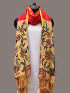 Red and Yellow Bandhani Kanchipuram Silk Handloom Dupatta with Kalamkari Design - Global Threads | Grocsy