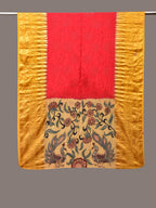Red and Yellow Bandhani Kanchipuram Silk Handloom Dupatta with Kalamkari Design - Global Threads | Grocsy
