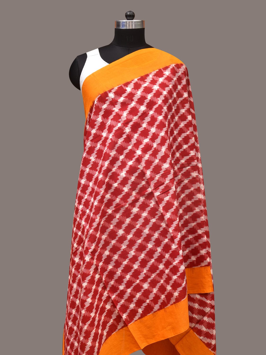 Red and Yellow Pochamaplly Ikat Cotton Handloom Dupatta with Grill Design - Global Threads | Grocsy