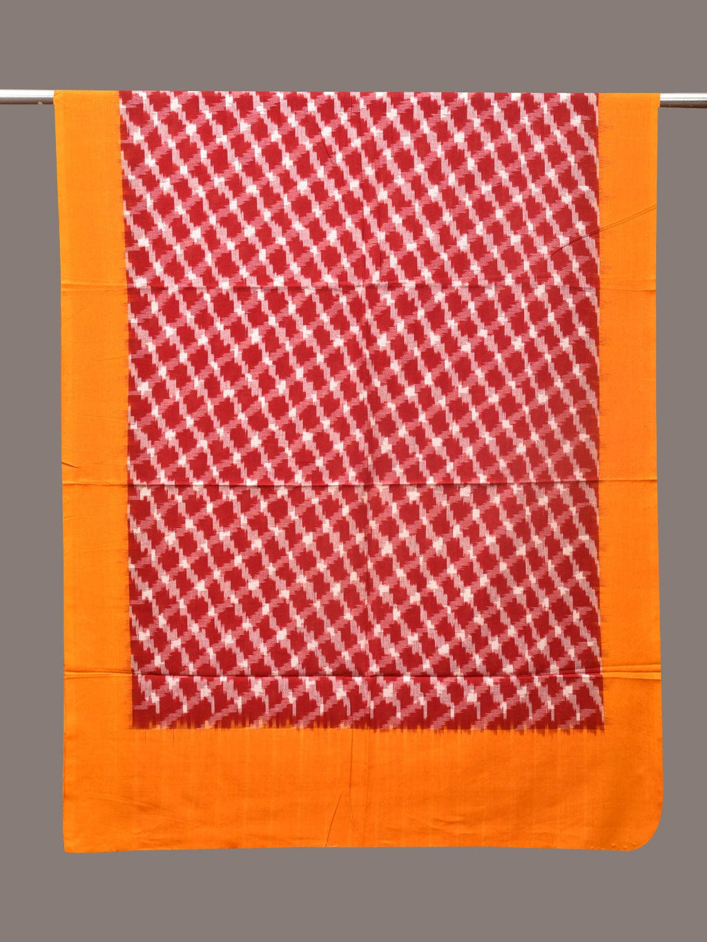 Red and Yellow Pochamaplly Ikat Cotton Handloom Dupatta with Grill Design - Global Threads | Grocsy