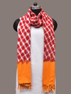 Red and Yellow Pochamaplly Ikat Cotton Handloom Dupatta with Grill Design - Global Threads | Grocsy