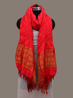 Red Bandhani Kanchipuram Silk Handloom Dupatta with Border Design - Global Threads | Grocsy