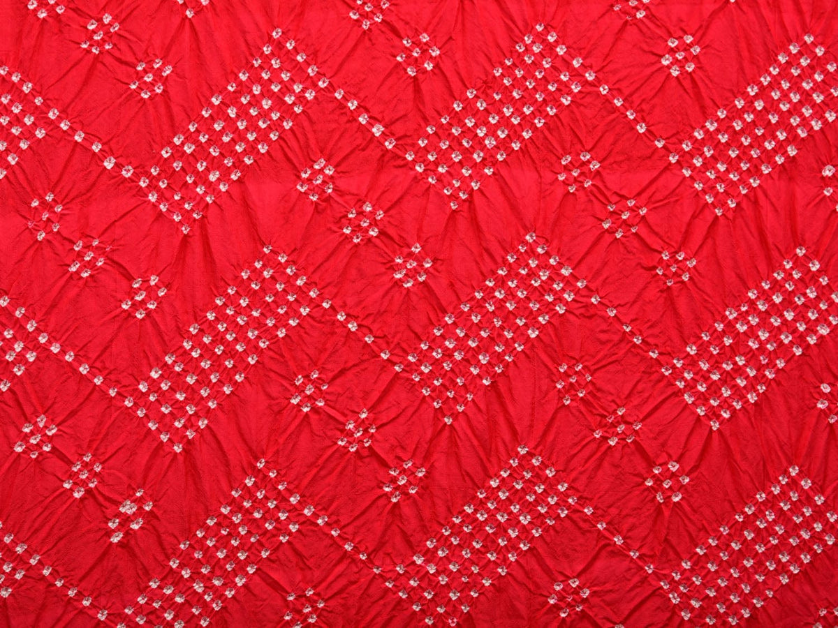 Red Bandhani Kanchipuram Silk Handloom Dupatta with Border Design - Global Threads | Grocsy