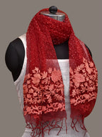 Red Bandhani Organza Stole with Embroidary Work Design - Global Threads | Grocsy