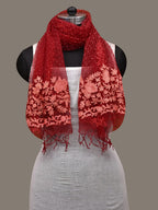Red Bandhani Organza Stole with Embroidary Work Design - Global Threads | Grocsy