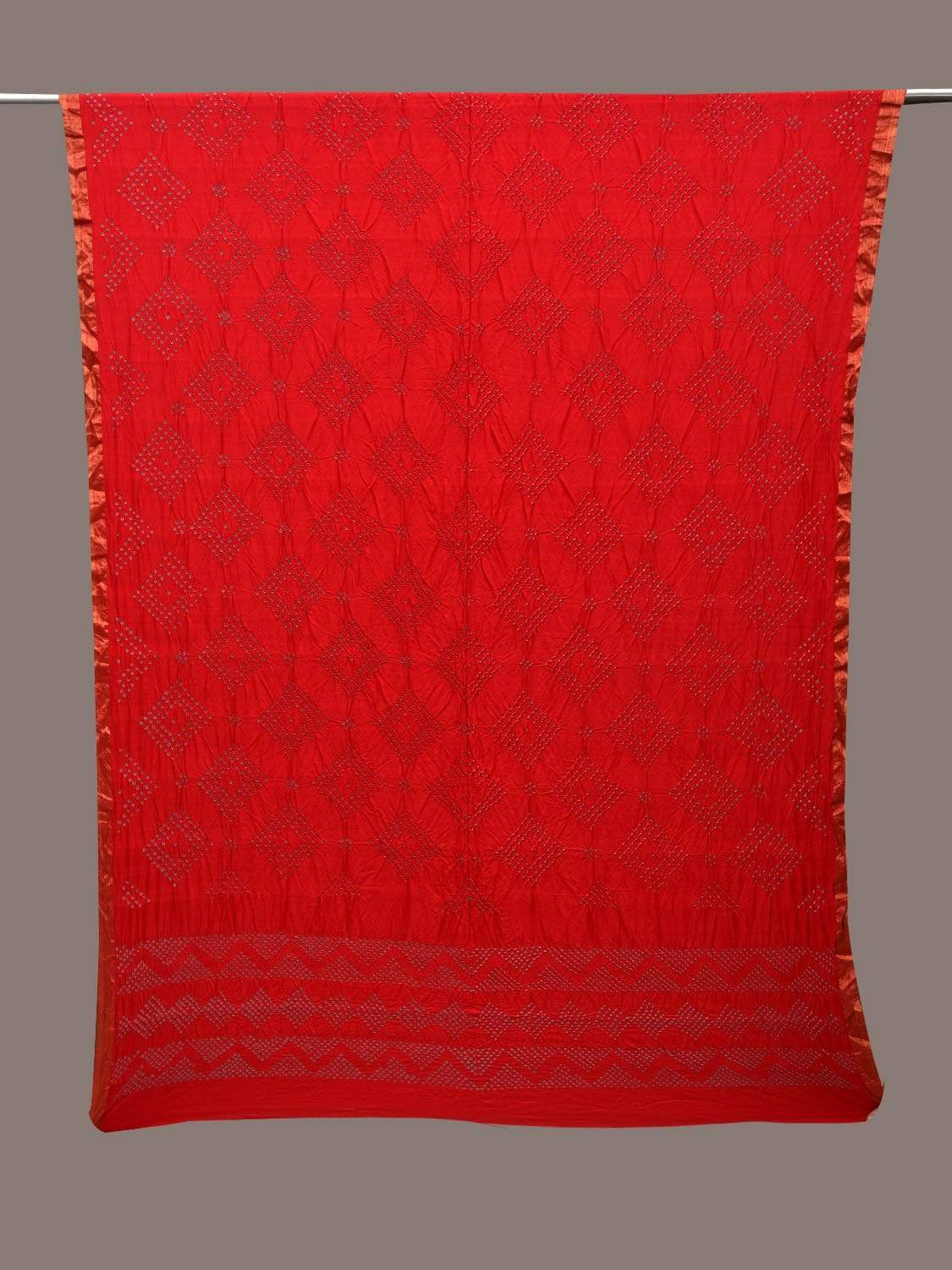 Red Bandhani Silk Handloom Dupatta with Geometric Design - Global Threads | Grocsy