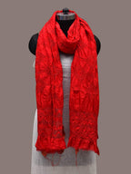 Red Bandhani Silk Handloom Dupatta with Geometric Design - Global Threads | Grocsy