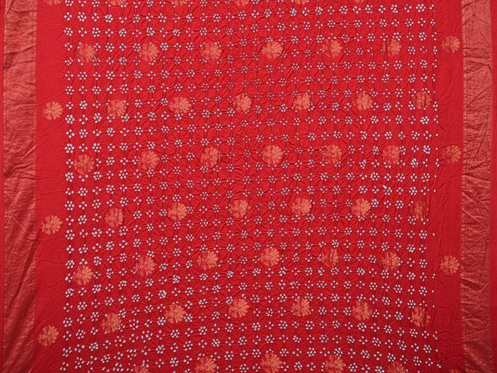 Red Bandhani Uppada Silk Handloom Saree with Nilambari Buta Design - Global Threads | Grocsy