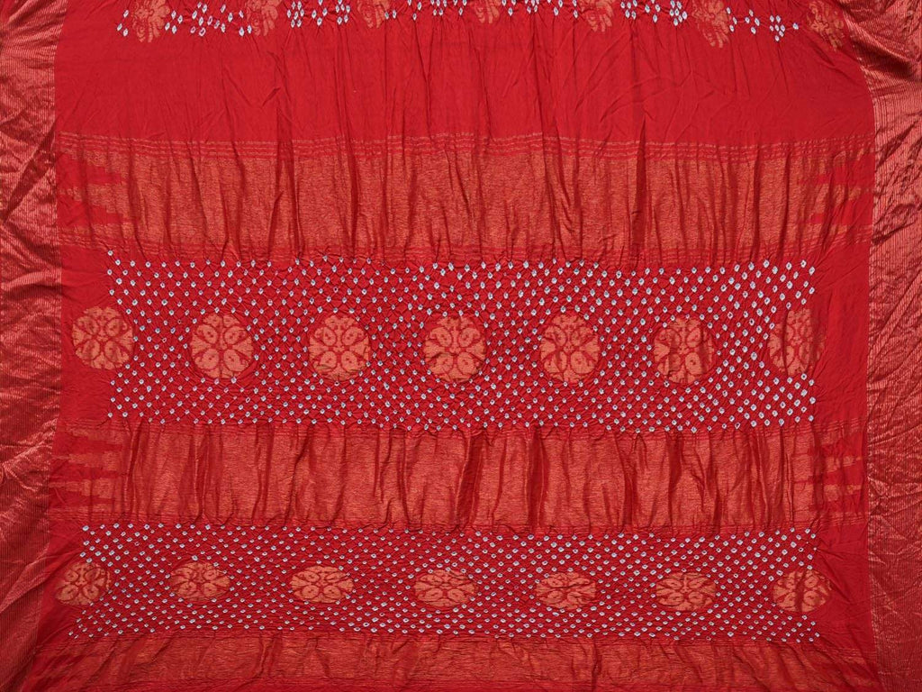 Red Bandhani Uppada Silk Handloom Saree with Nilambari Buta Design - Global Threads | Grocsy