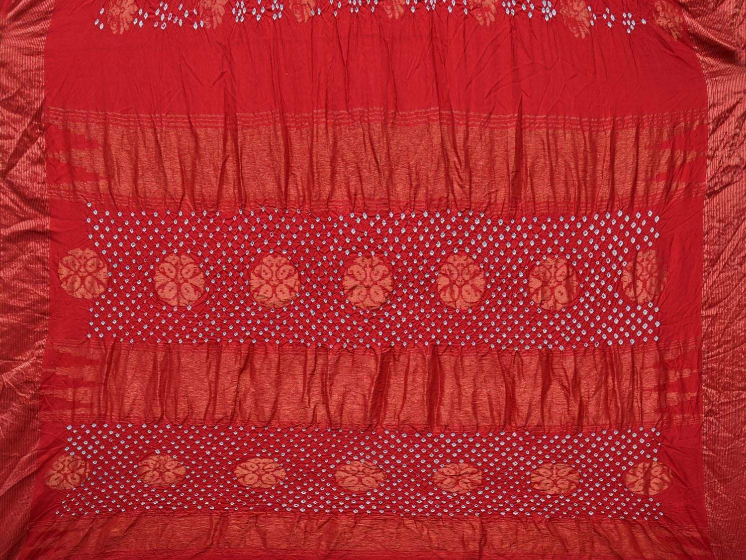 Red Bandhani Uppada Silk Handloom Saree with Nilambari Buta Design - Global Threads | Grocsy