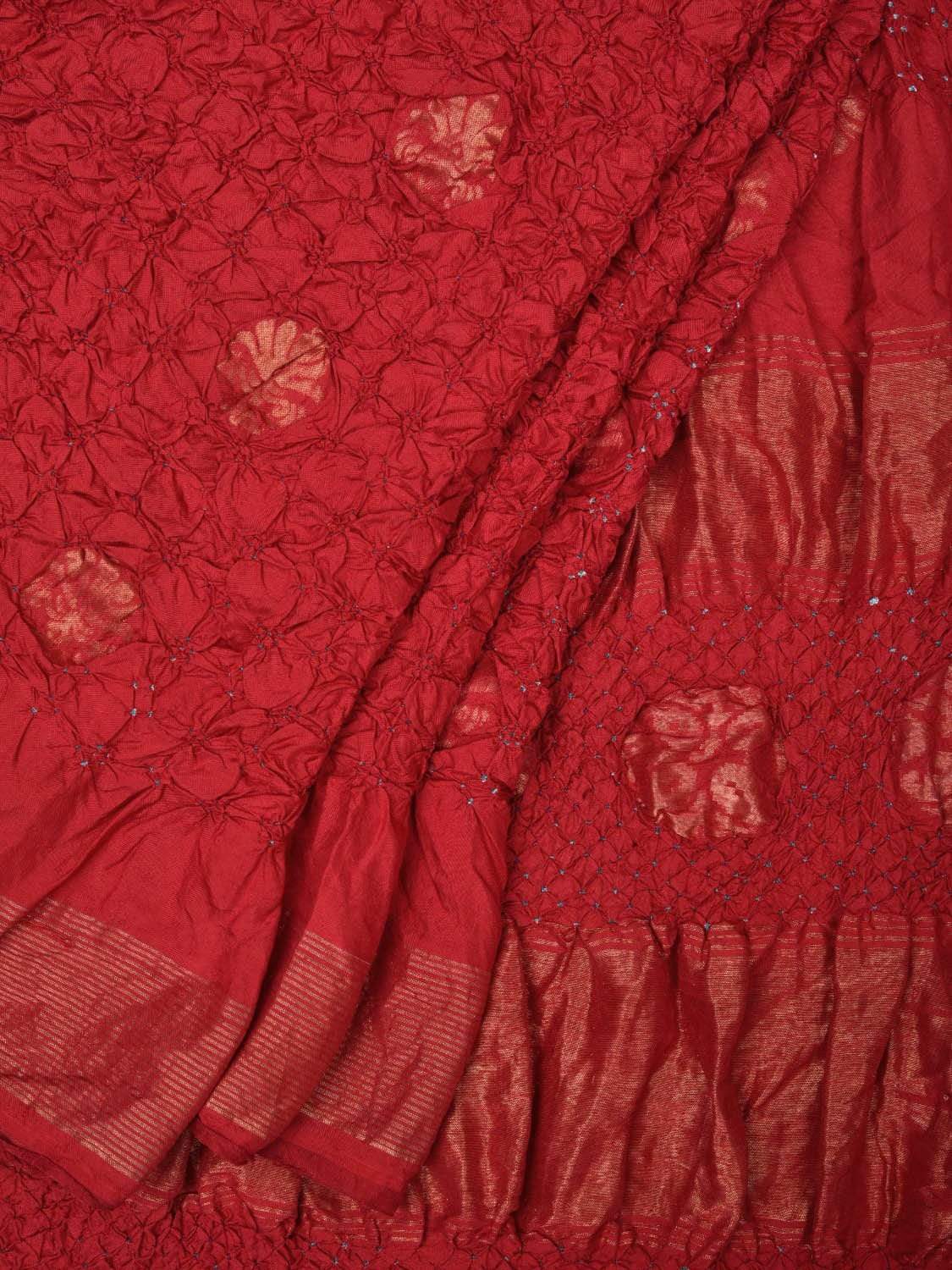 Red Bandhani Uppada Silk Handloom Saree with Nilambari Buta Design - Global Threads | Grocsy