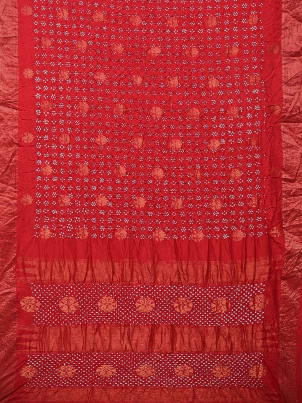 Red Bandhani Uppada Silk Handloom Saree with Nilambari Buta Design - Global Threads | Grocsy