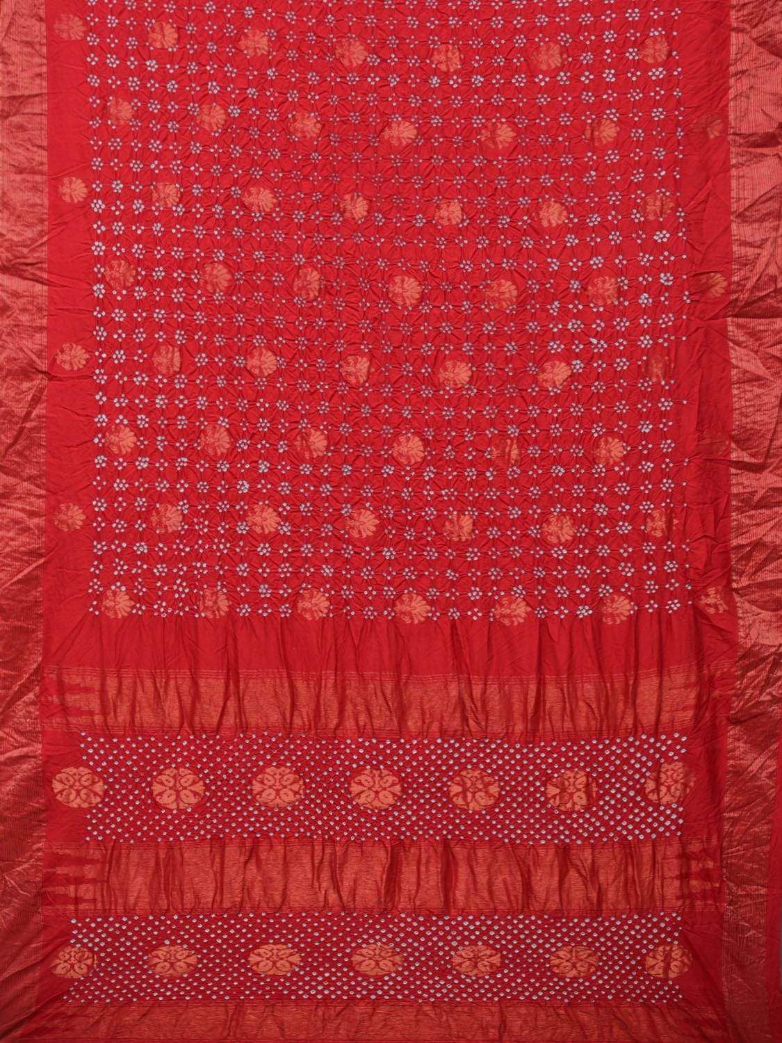 Red Bandhani Uppada Silk Handloom Saree with Nilambari Buta Design - Global Threads | Grocsy