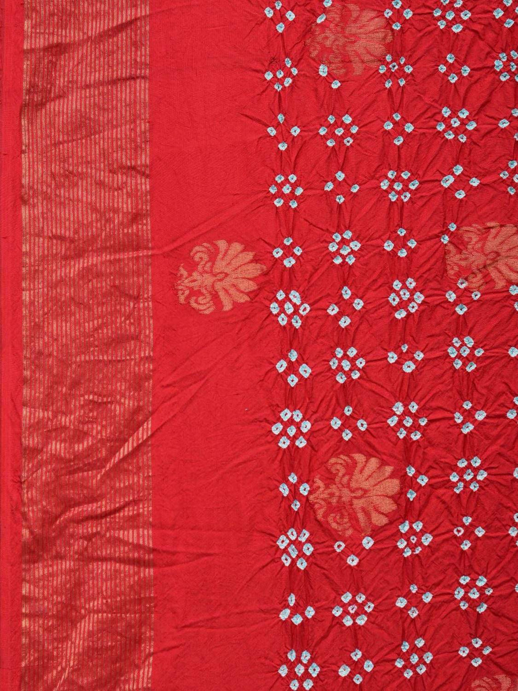 Red Bandhani Uppada Silk Handloom Saree with Nilambari Buta Design - Global Threads | Grocsy