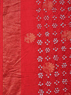 Red Bandhani Uppada Silk Handloom Saree with Nilambari Buta Design - Global Threads | Grocsy