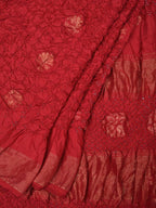 Red Bandhani Uppada Silk Handloom Saree with Nilambari Buta Design - Global Threads | Grocsy