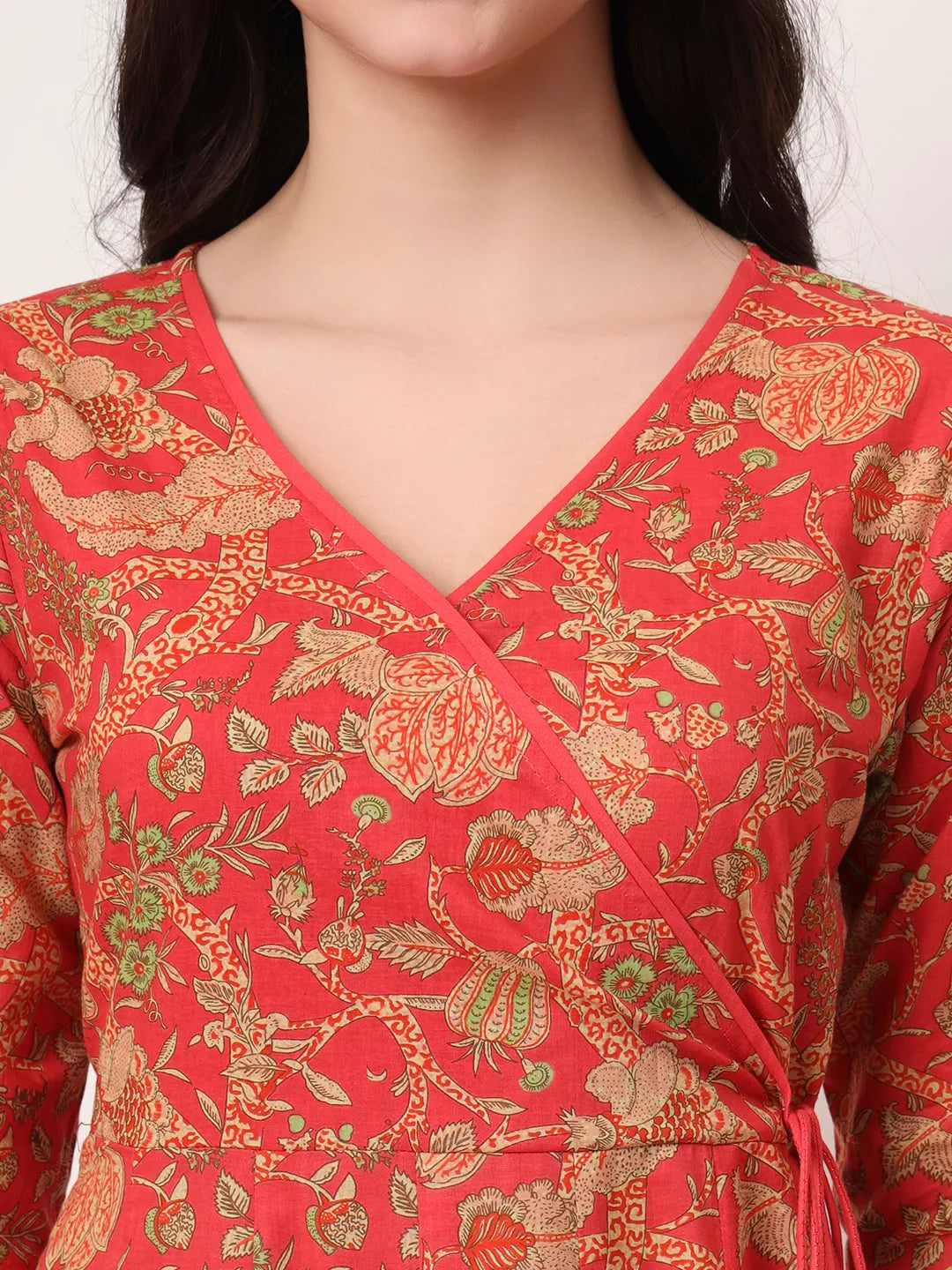 Yufta Red Cotton Anarkali Kurta With Dobby Dupatta Set | Grocsy