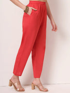 Yufta Red Cotton Anarkali Kurta With Dobby Dupatta Set | Grocsy