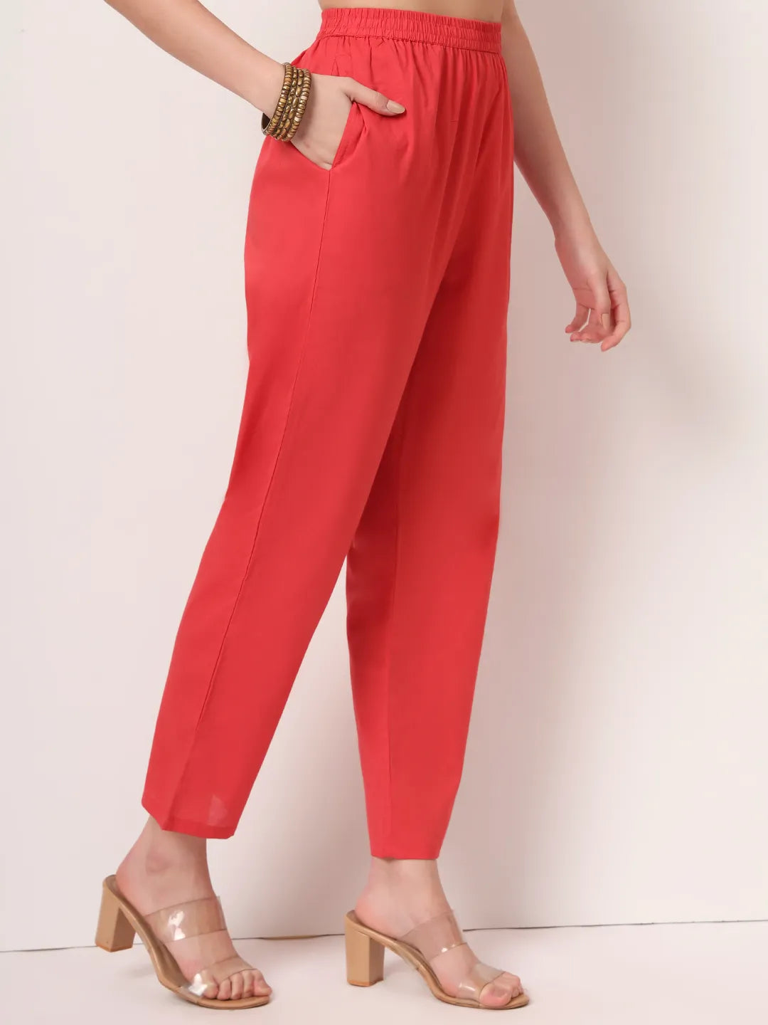 Yufta Red Cotton Anarkali Kurta With Dobby Dupatta Set | Grocsy