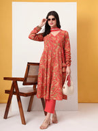 Yufta Red Cotton Anarkali Kurta With Dobby Dupatta Set | Grocsy