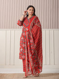 Yufta Red Floral Print Cotton Cutdana Work Plus Size Kurta Set With Pant & Dupatta | Grocsy