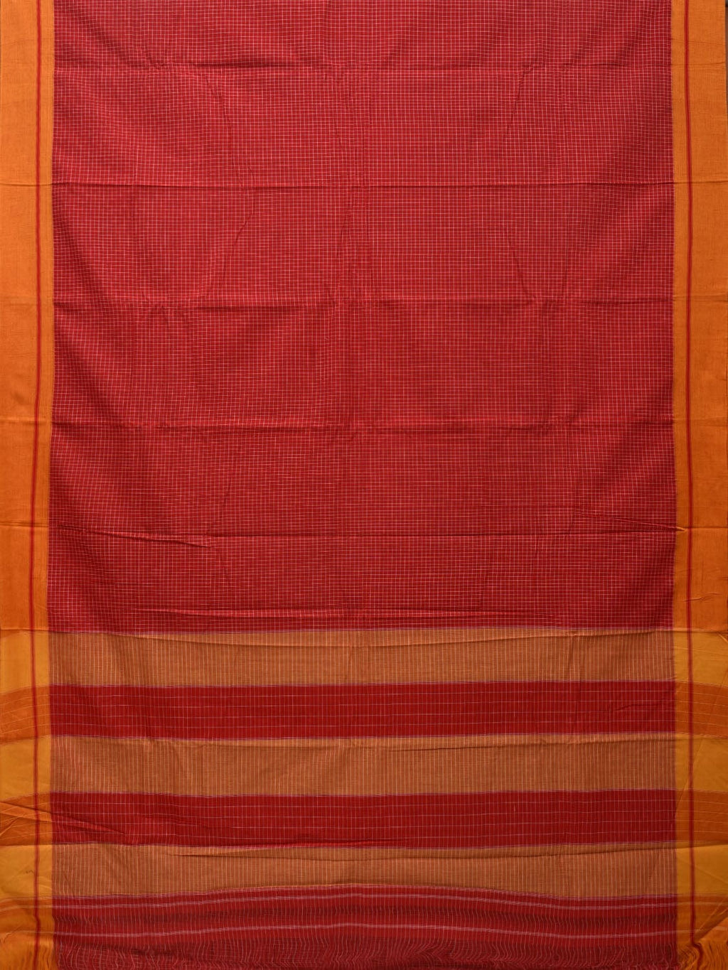 Red ilkal Cotton Handloom Saree with Checks Design No Blouse - Global Threads | Grocsy