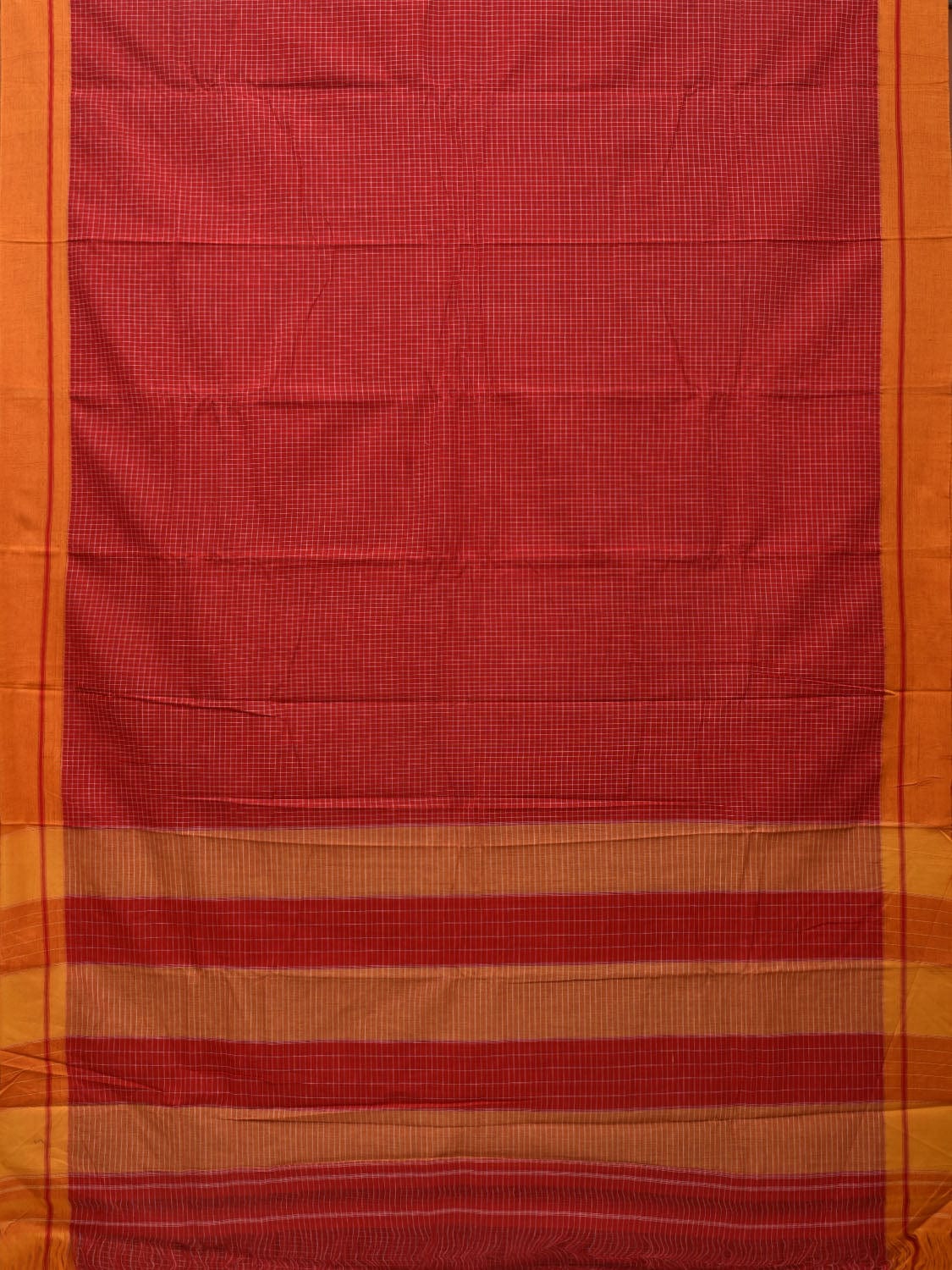 Red ilkal Cotton Handloom Saree with Checks Design No Blouse - Global Threads | Grocsy
