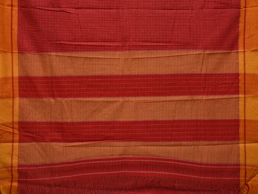 Red ilkal Cotton Handloom Saree with Checks Design No Blouse - Global Threads | Grocsy