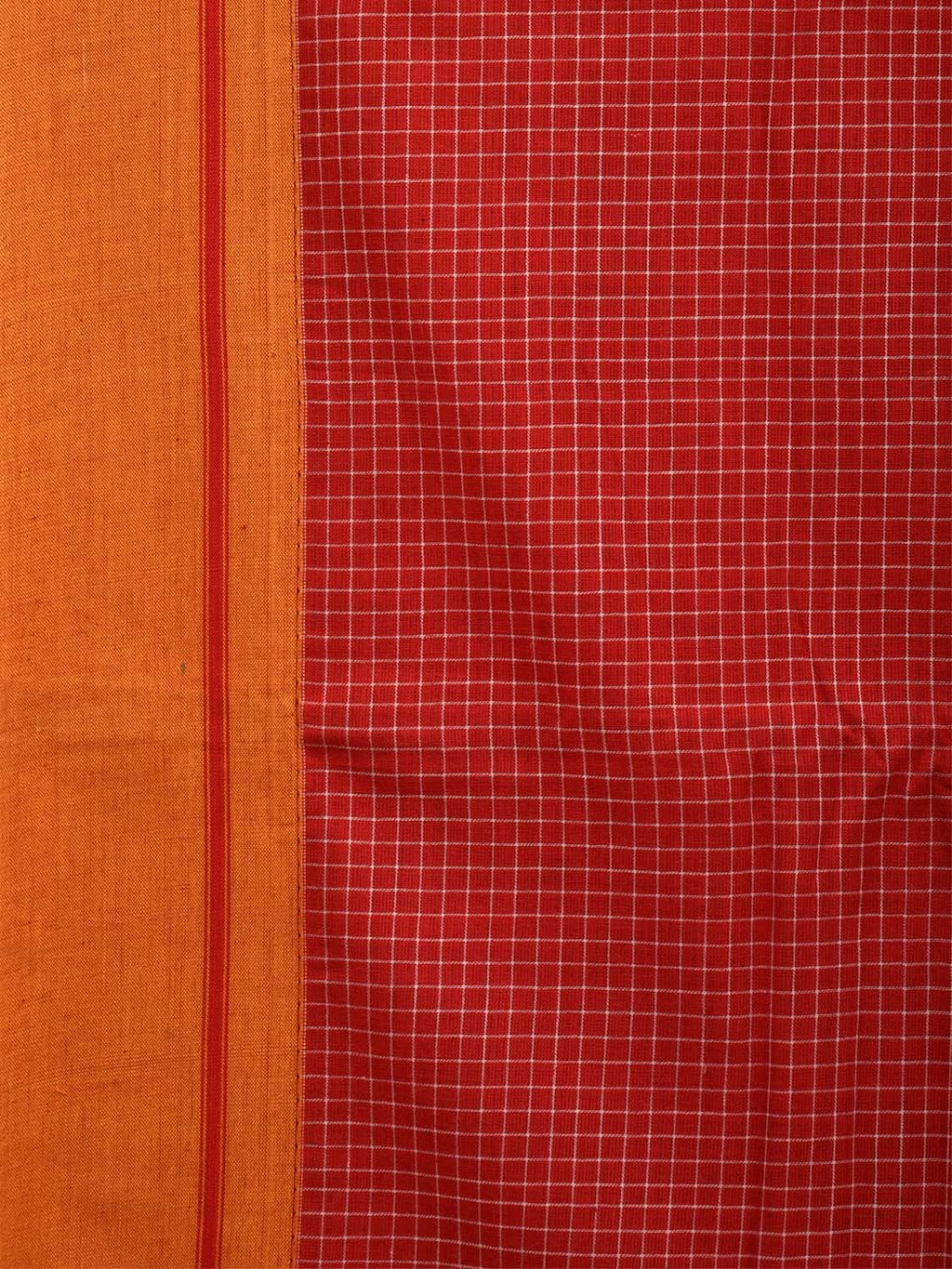 Red ilkal Cotton Handloom Saree with Checks Design No Blouse - Global Threads | Grocsy
