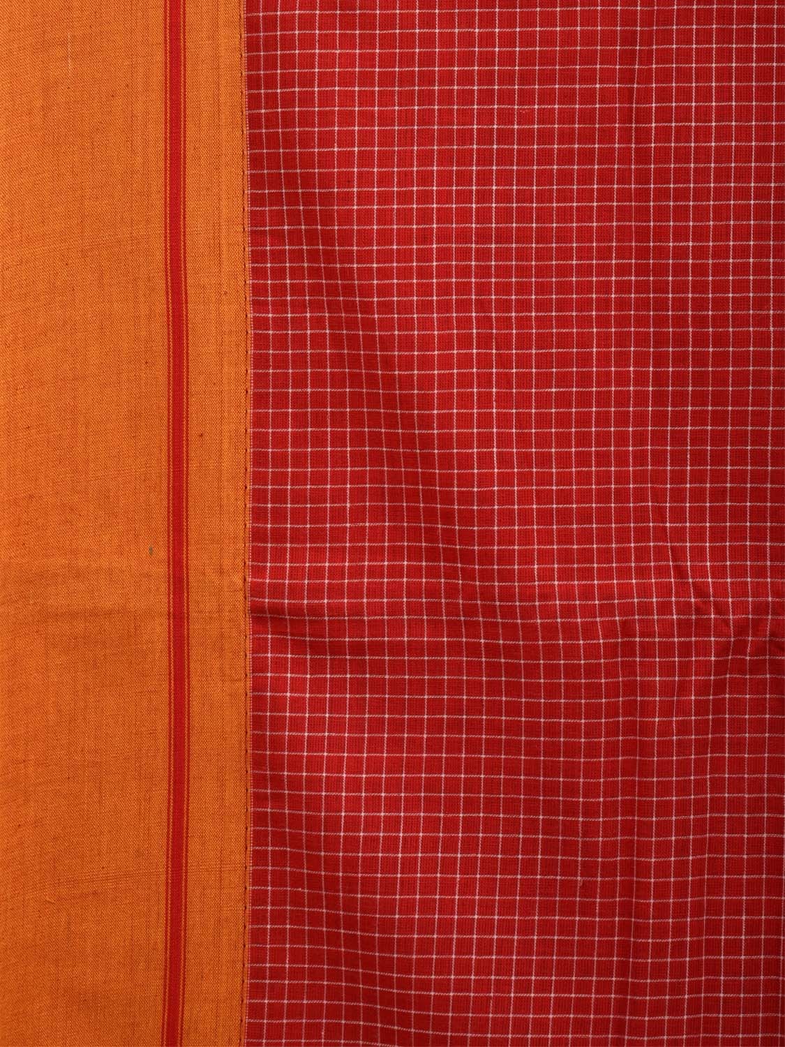 Red ilkal Cotton Handloom Saree with Checks Design No Blouse - Global Threads | Grocsy