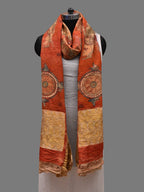 Red Kalamkari Hand Painted Kanchipuram Silk Handloom Dupatta with Dashavatar Design - Global Threads | Grocsy
