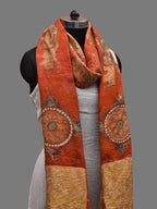 Red Kalamkari Hand Painted Kanchipuram Silk Handloom Dupatta with Dashavatar Design - Global Threads | Grocsy