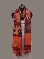 Red Kalamkari Hand Painted Kanchipuram Silk Handloom Dupatta with Village Design - Global Threads | Grocsy