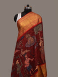 Red Kalamkari Hand Painted Kanchipuram Silk Handloom Dupatta with Village Design - Global Threads | Grocsy
