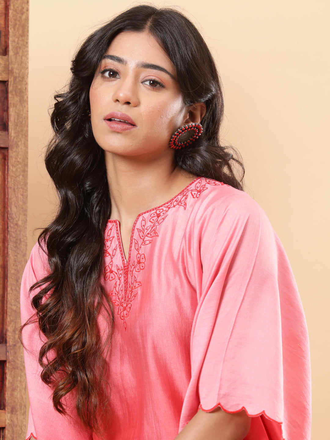BohoJazz Red Ombre Embroidered Kaftan with Pants | Grocsy