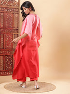 BohoJazz Red Ombre Embroidered Kaftan with Pants | Grocsy