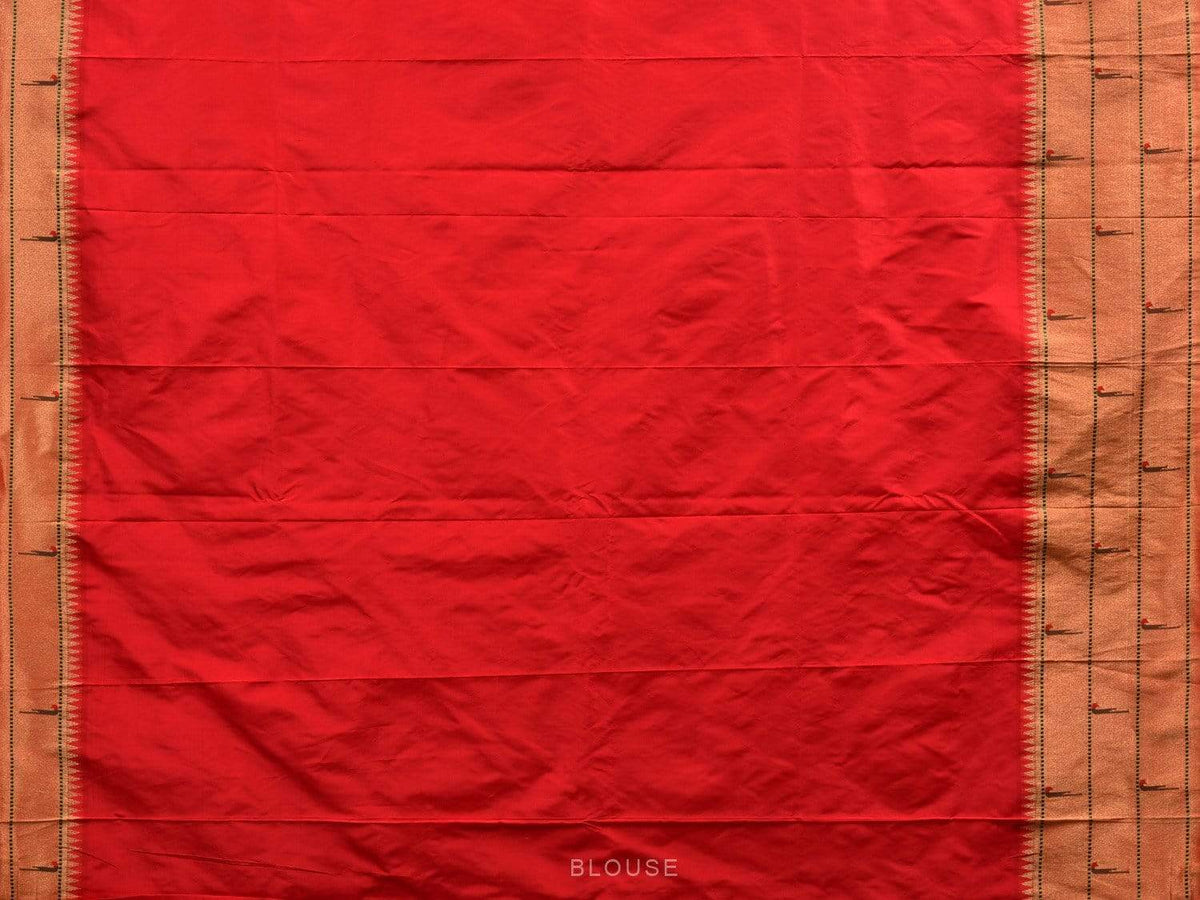 Red Paithani Silk Handloom Saree with Triple Muniya Border Saree - Global Threads | Grocsy