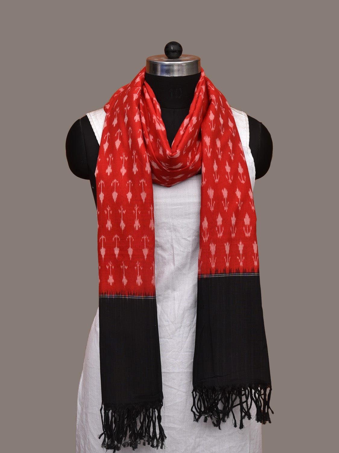 Red Pochampally Ikat Cotton Handloom Dupatta with Arrows Buta - Global Threads | Grocsy