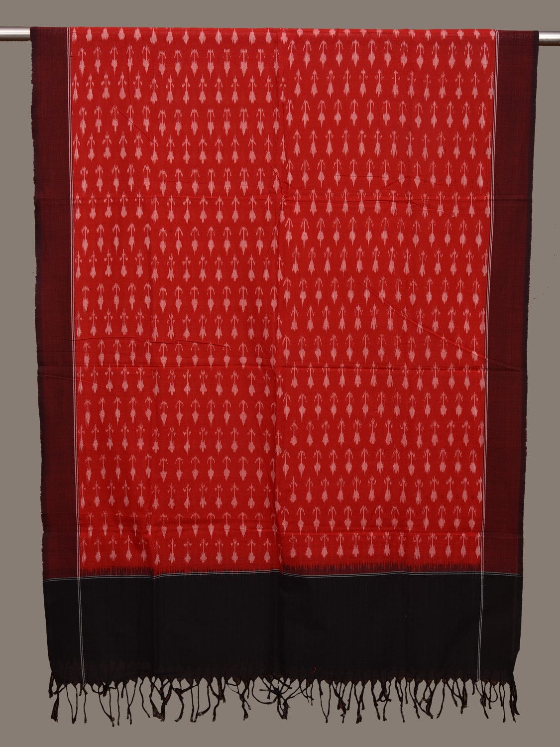 Red Pochampally Ikat Cotton Handloom Dupatta with Arrows Buta - Global Threads | Grocsy