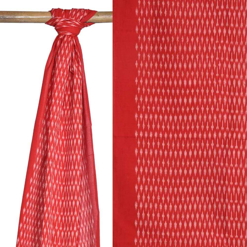 Red Pochampally Ikat Cotton Handloom Stole with Arrowhead Design - Global Threads | Grocsy