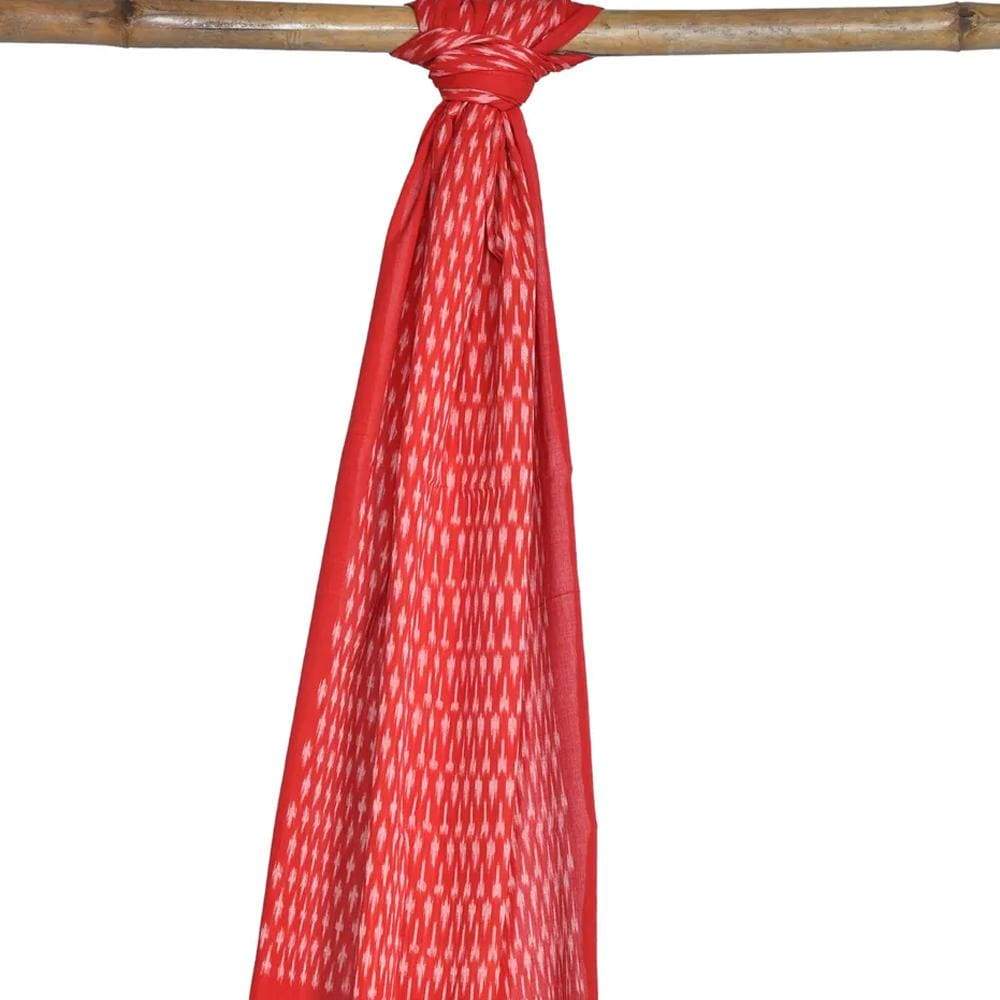 Red Pochampally Ikat Cotton Handloom Stole with Arrowhead Design - Global Threads | Grocsy