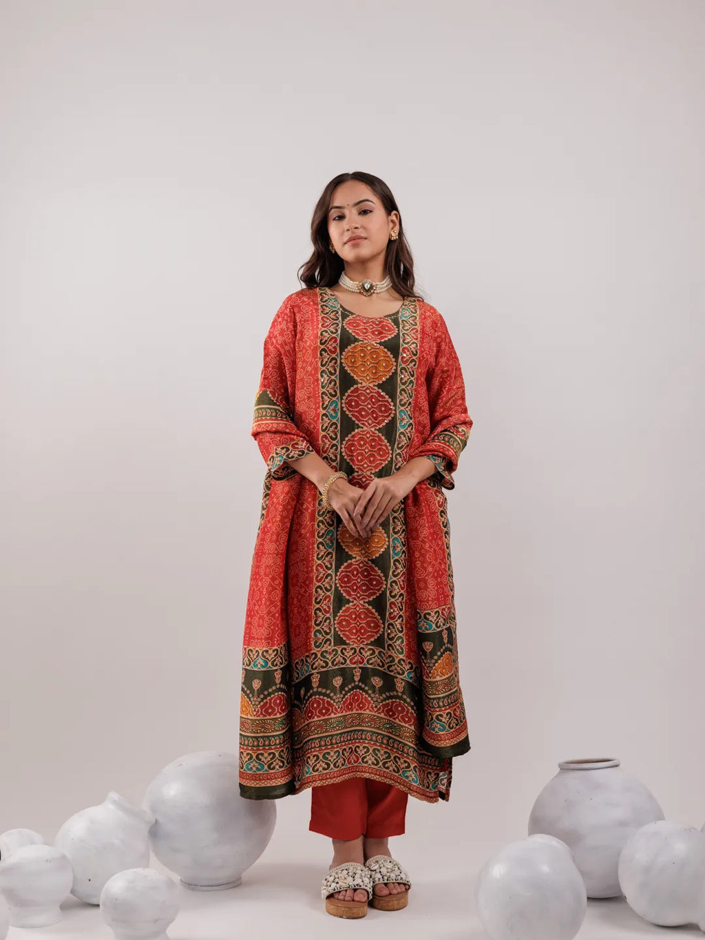 Yufta Red Pure Shimmer Tissue With Pure Viscose Trouser And Shimmer Dupatta | Grocsy