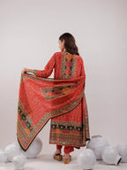 Yufta Red Pure Shimmer Tissue With Pure Viscose Trouser And Shimmer Dupatta | Grocsy