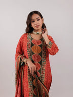 Yufta Red Pure Shimmer Tissue With Pure Viscose Trouser And Shimmer Dupatta | Grocsy