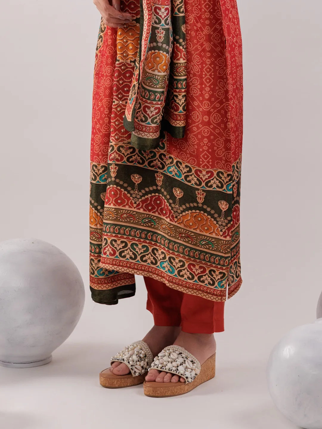 Yufta Red Pure Shimmer Tissue With Pure Viscose Trouser And Shimmer Dupatta | Grocsy