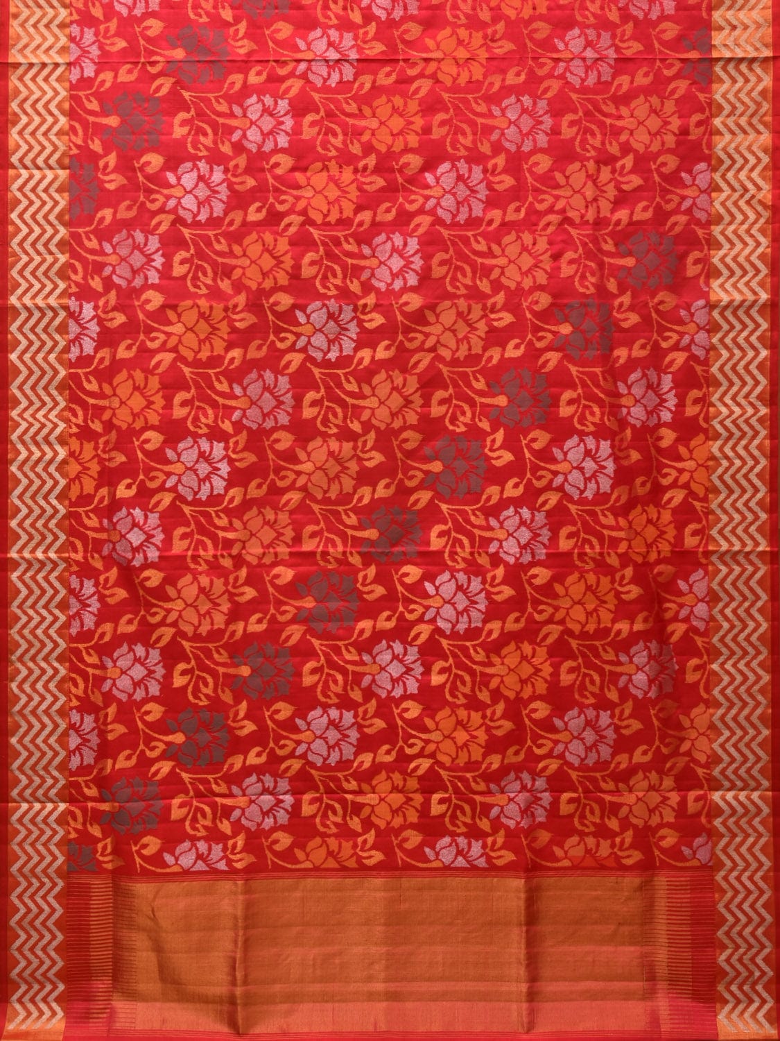 Red Uppada Silk Handloom Saree with All Over Floral Design - Global Threads | Grocsy