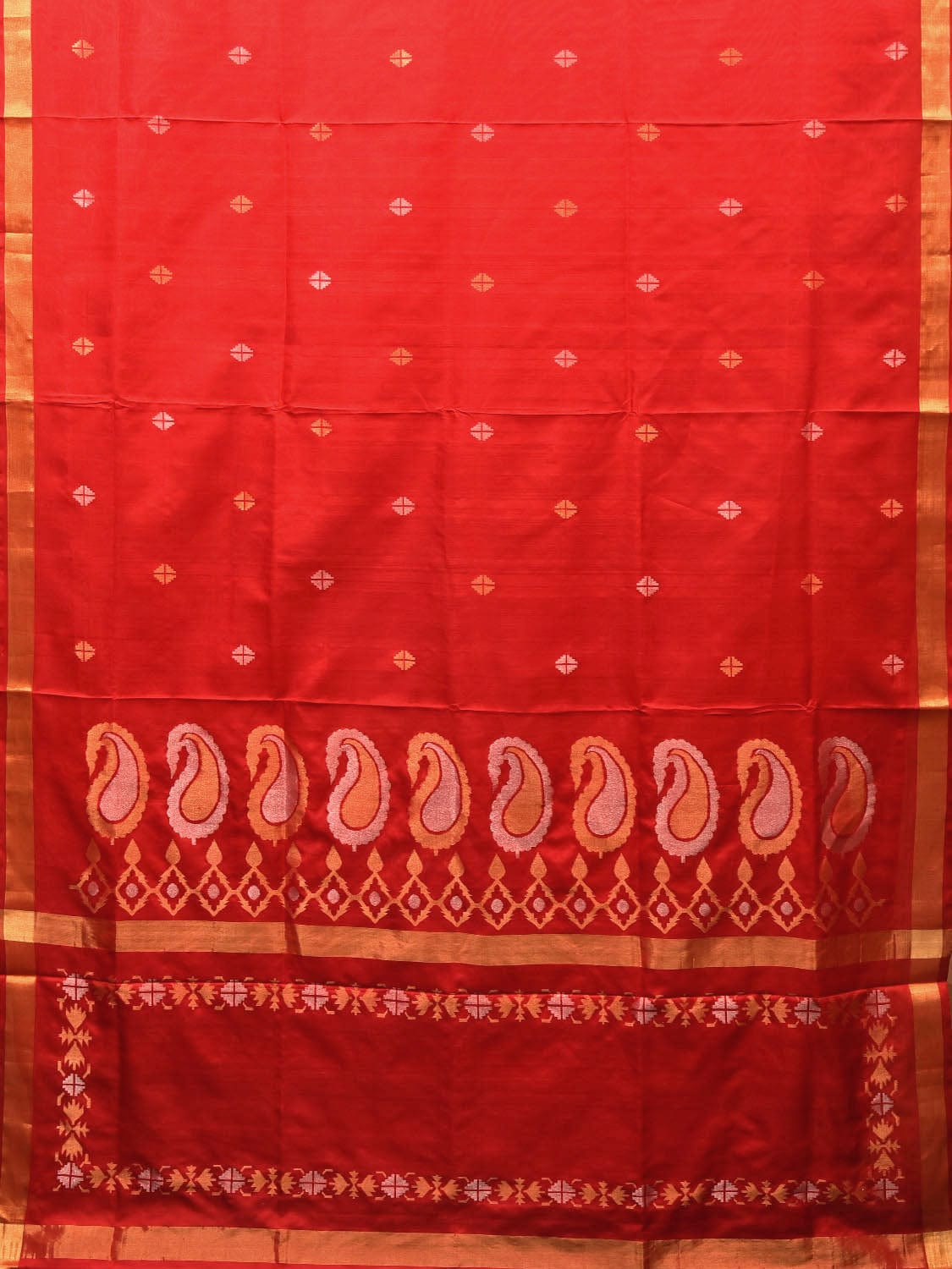 Red Uppada Silk Handloom Saree with Mango Pallu Design - Global Threads | Grocsy